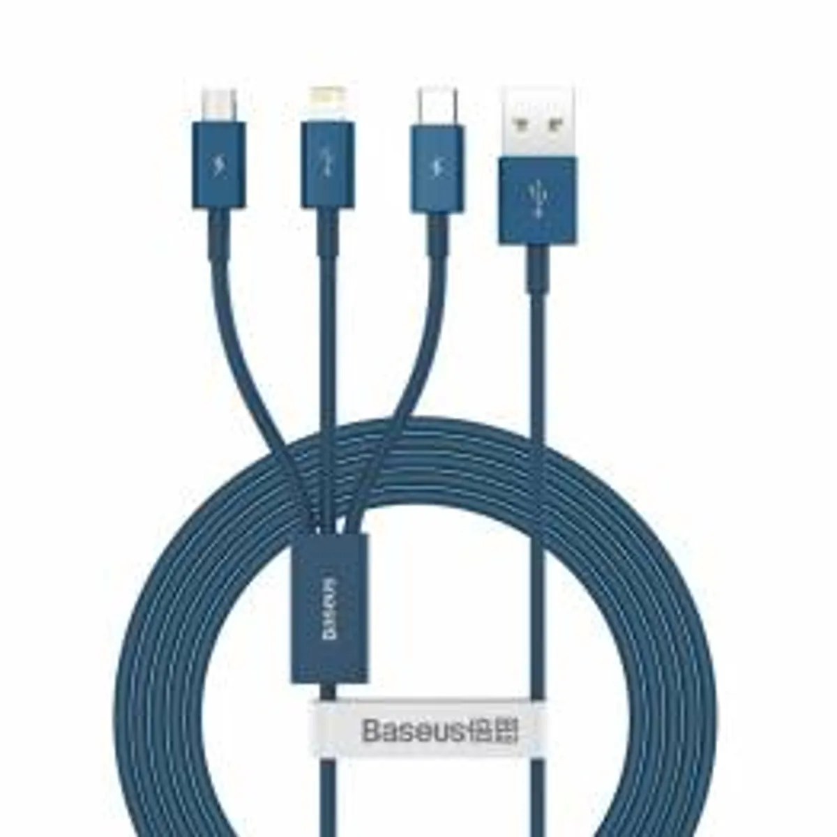 Baseus Superior 3-i-1 kabel USB til Lightning, MicroUSB og USB-C - blå