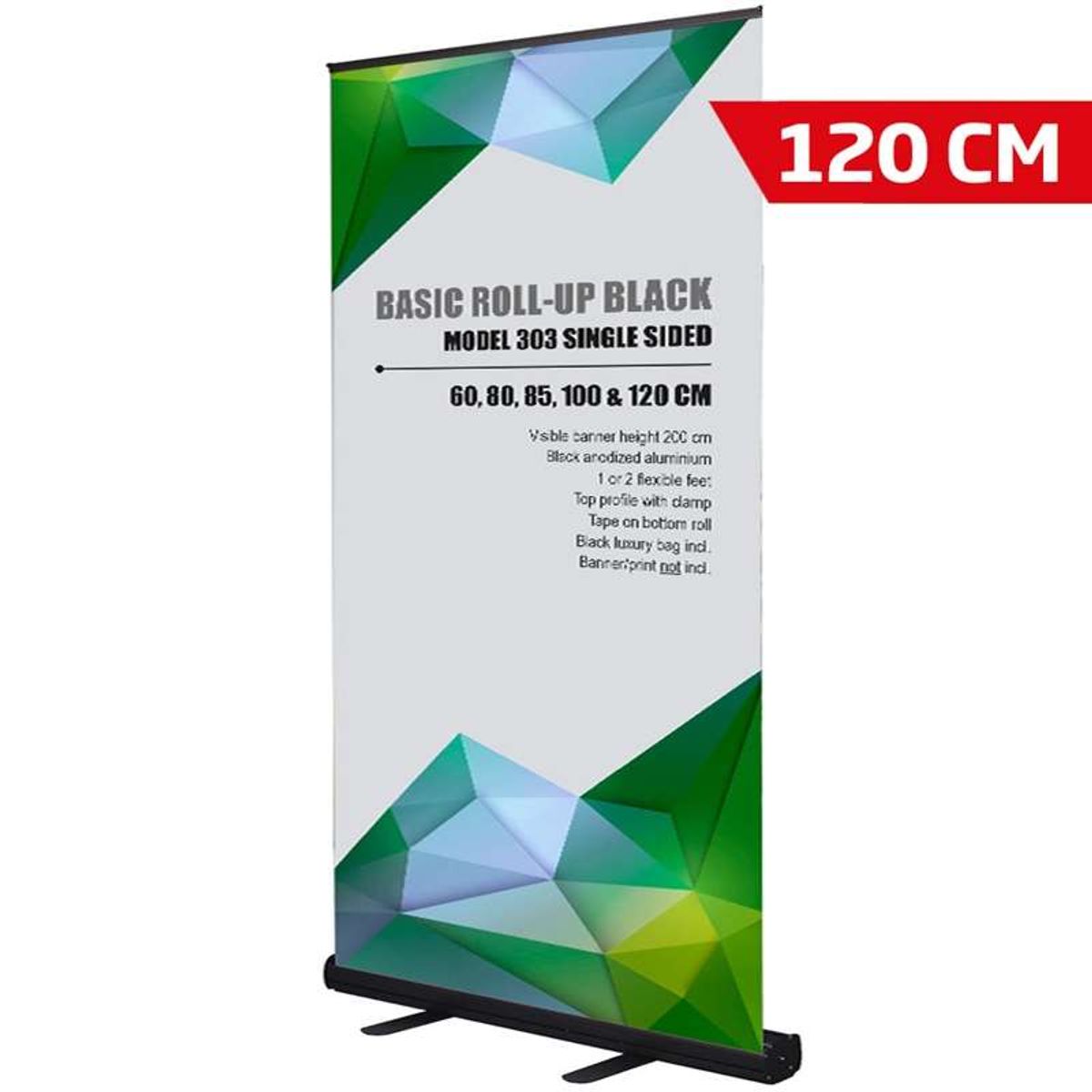 Basic Roll-up, enkeltsidet, sort, 120 cm, inkl. bannerprint