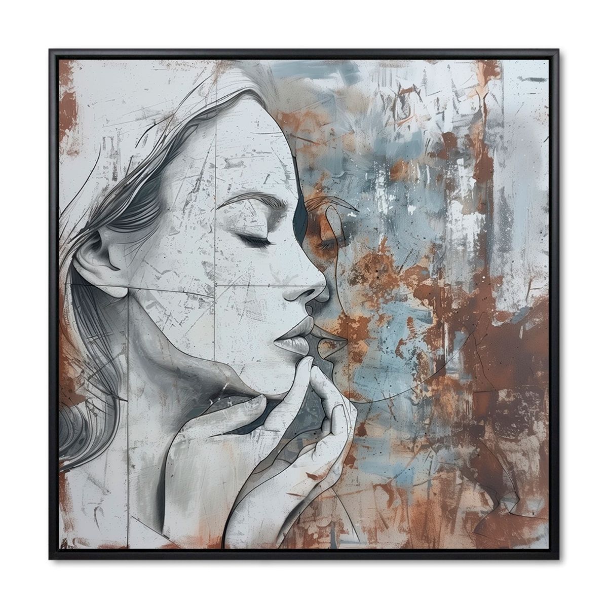 Behind closed eyes - 60x60 cm. - Sort ramme