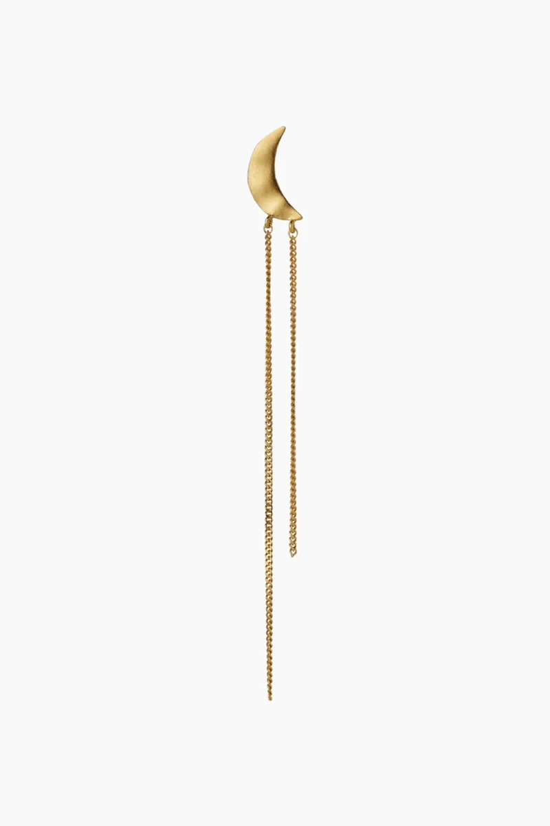 Bella Moon Earring With Long Chains - Gold - Stine A - Guld One Size