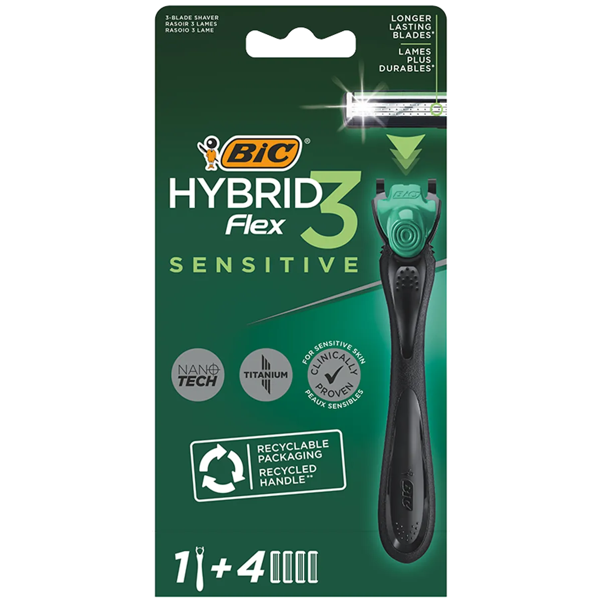 BIC Hybrid Flex 3 Sensetive Skraber (4 stk)