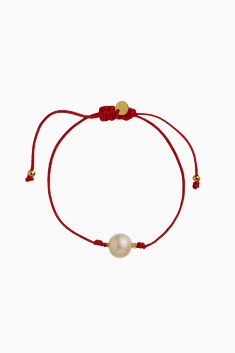 Big Pearl Berrie Bracelet - Red Ribbon - Stine A - Rød One Size