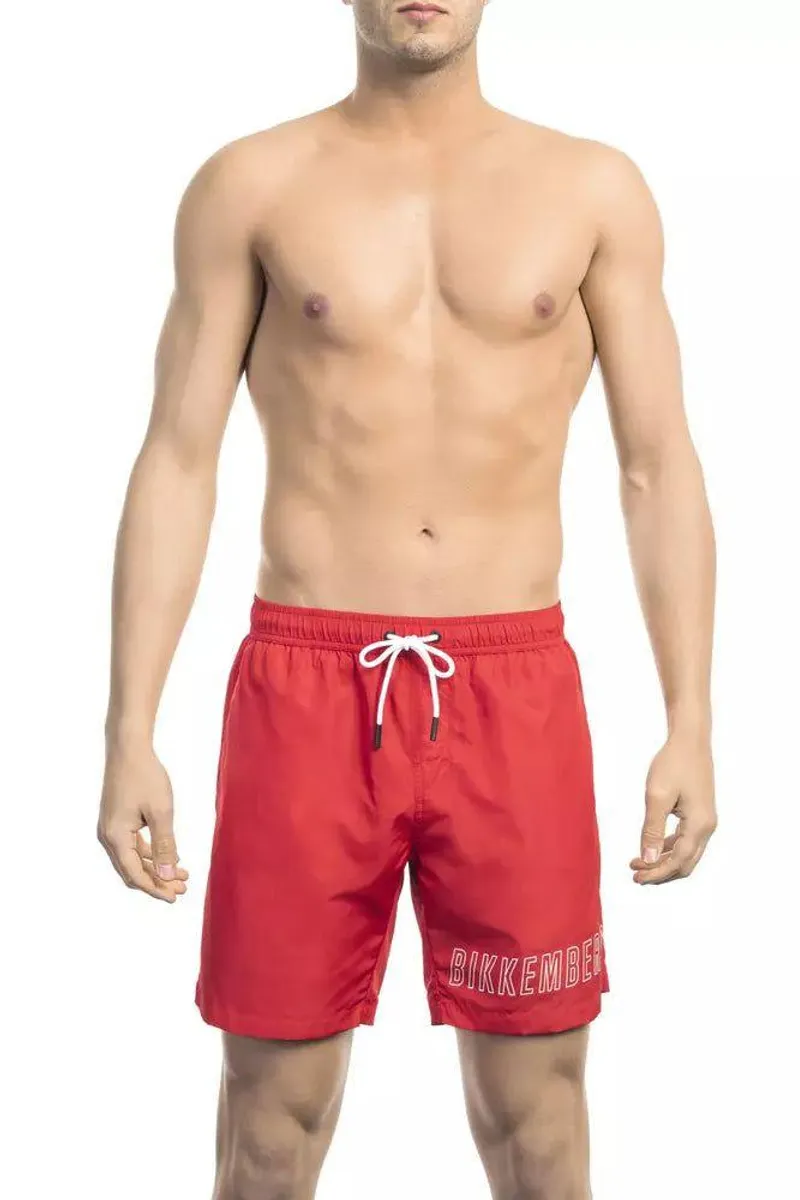 Bikkembergs Chic Red Swim Shorts with Print Detail