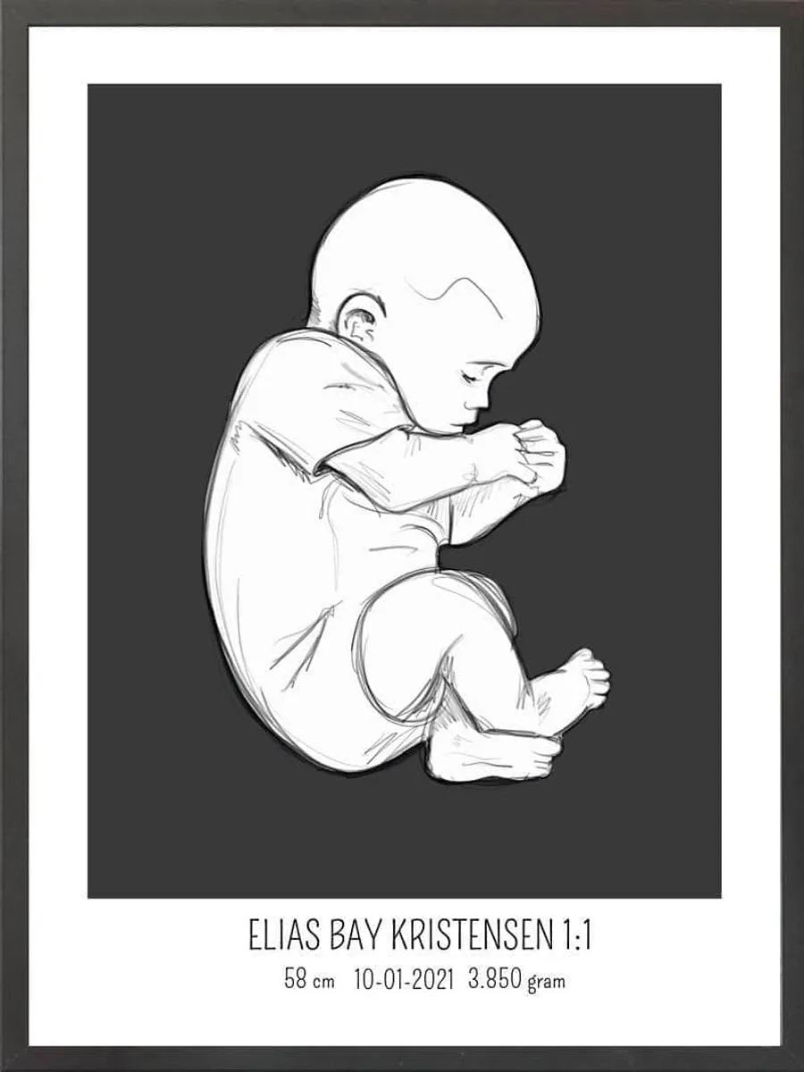 Birth poster / fødselsplakat 1:1 - Fosterstilling blå