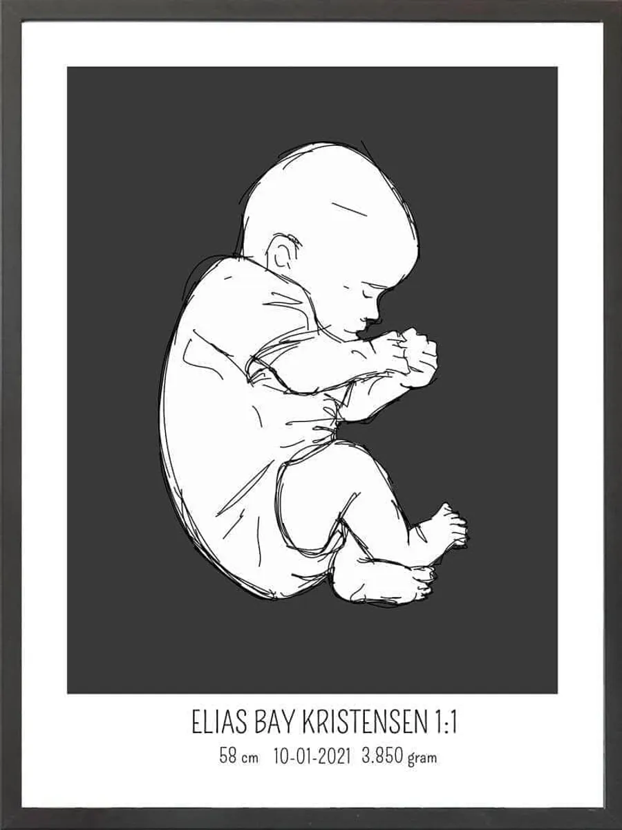 Birth poster / fødselsplakat 1:1 - Fosterstilling blå