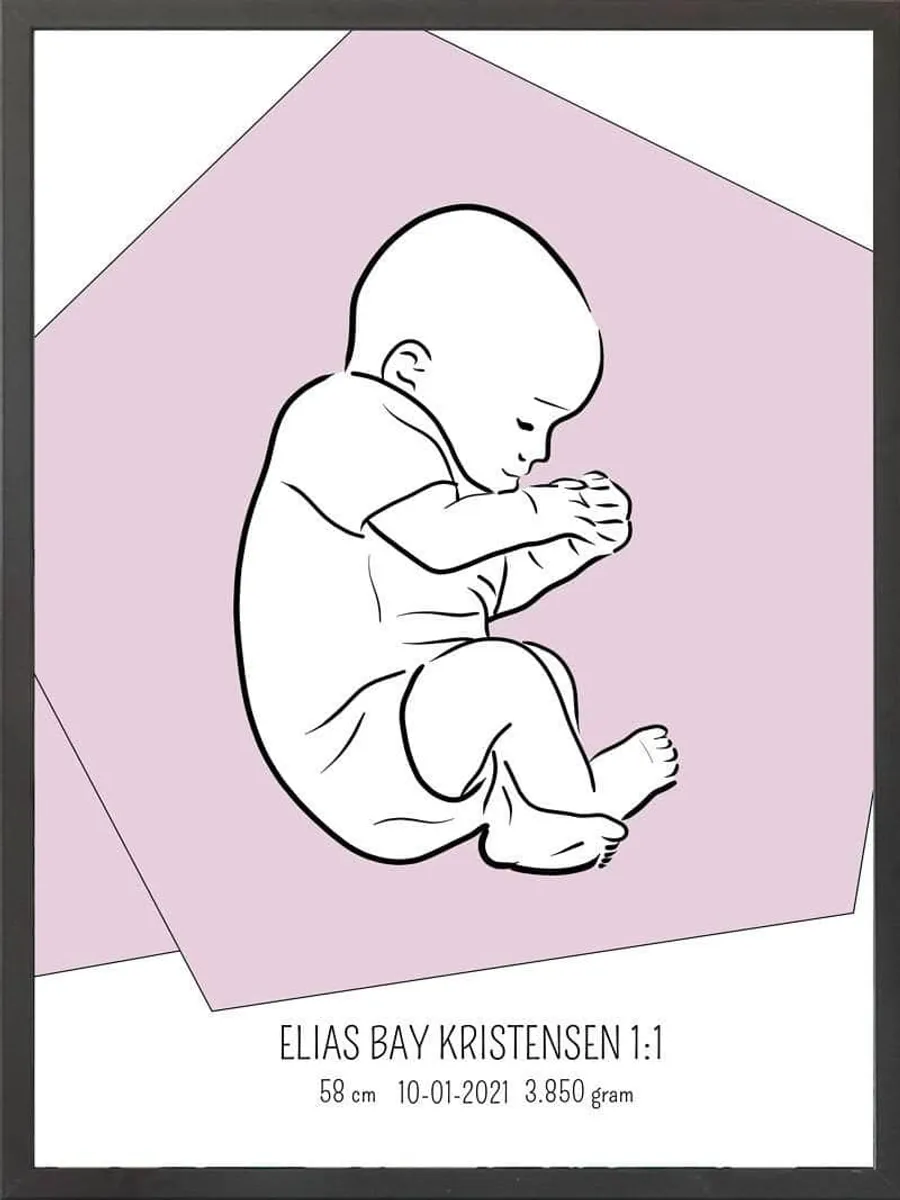 Birth poster / fødselsplakat 1:1 - Fosterstilling blå