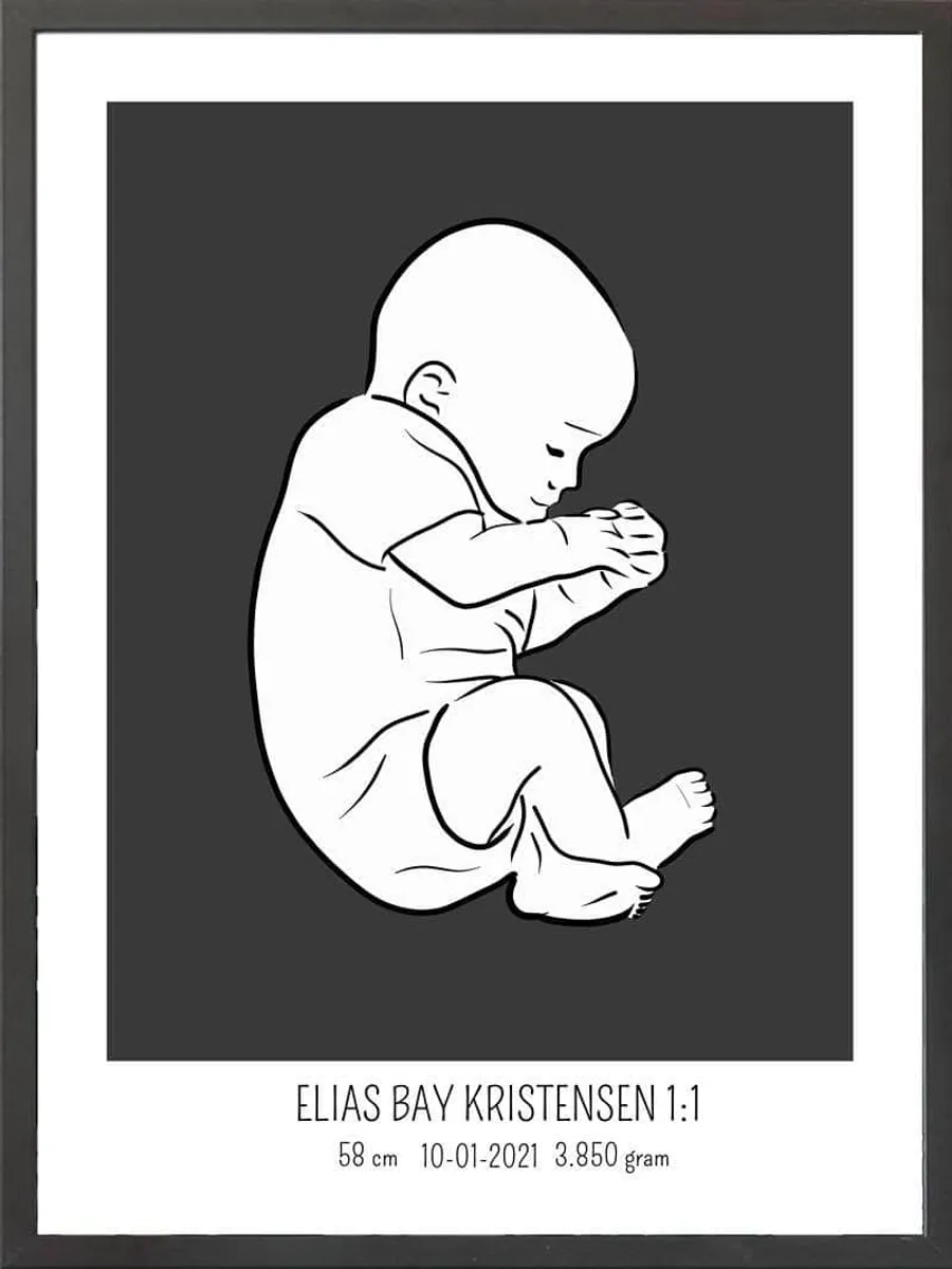 Birth poster / fødselsplakat 1:1 - Fosterstilling blå