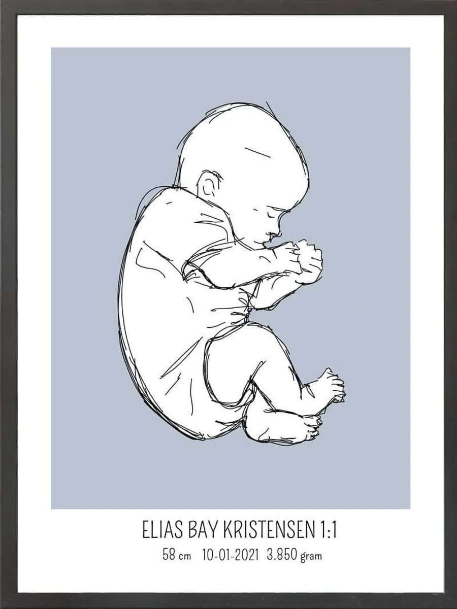 Birth poster / fødselsplakat 1:1 - Fosterstilling blå