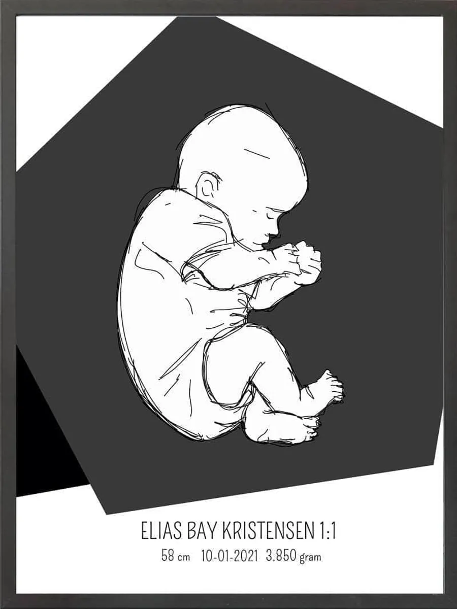 Birth poster / fødselsplakat 1:1 - Fosterstilling blå