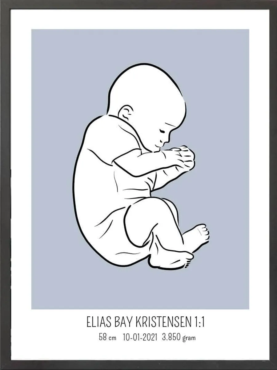 Birth poster / fødselsplakat 1:1 - Fosterstilling blå