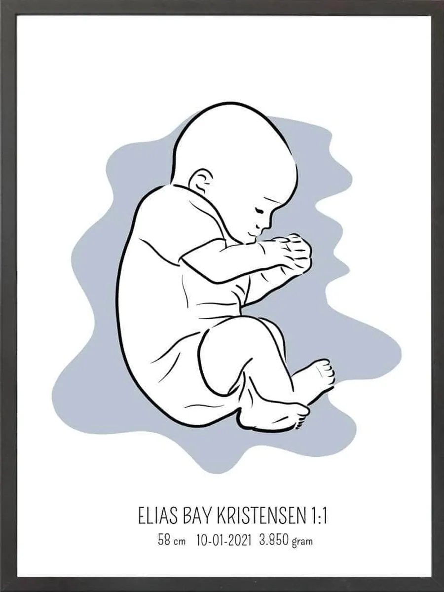 Birth poster / fødselsplakat 1:1 - Fosterstilling blå