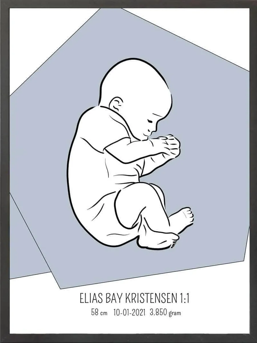 Birth poster / fødselsplakat 1:1 - Fosterstilling blå