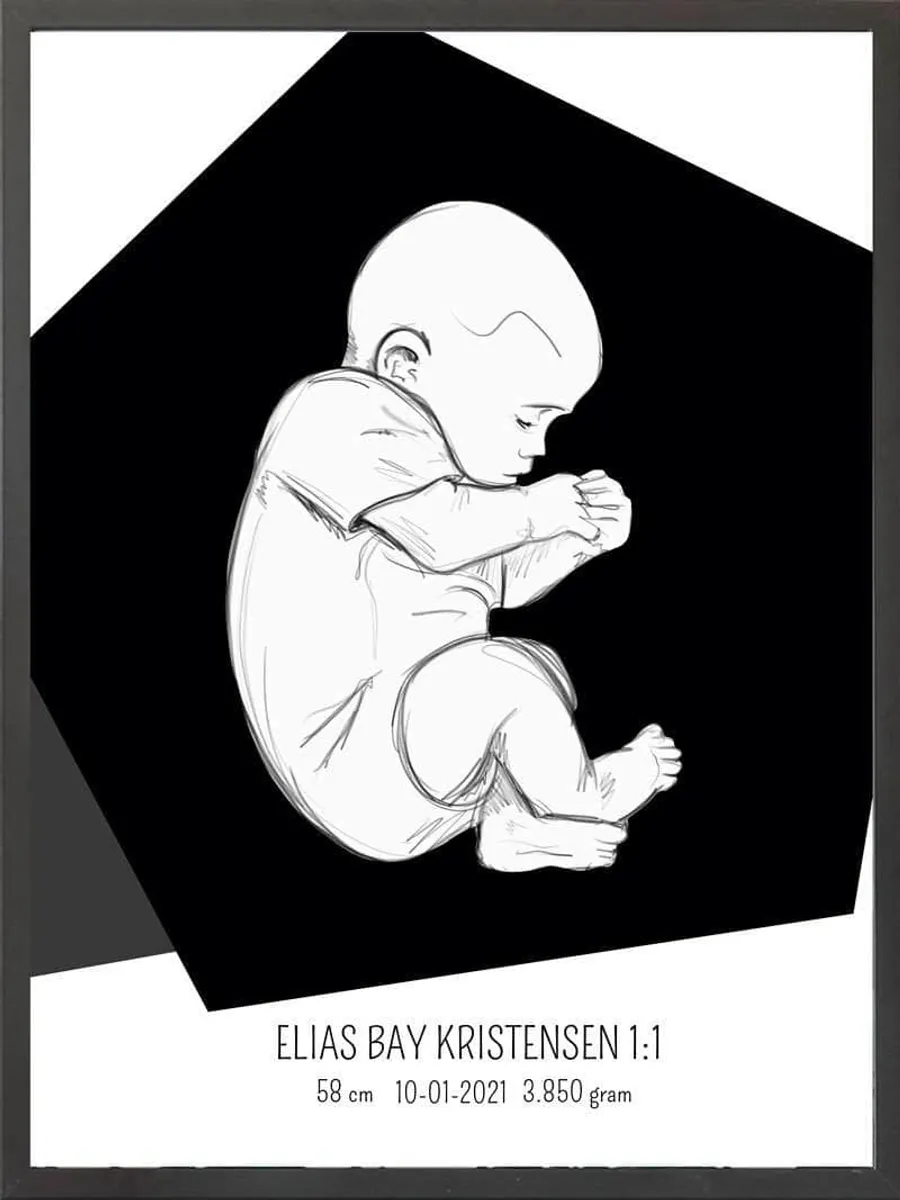 Birth poster / fødselsplakat 1:1 - Fosterstilling blå