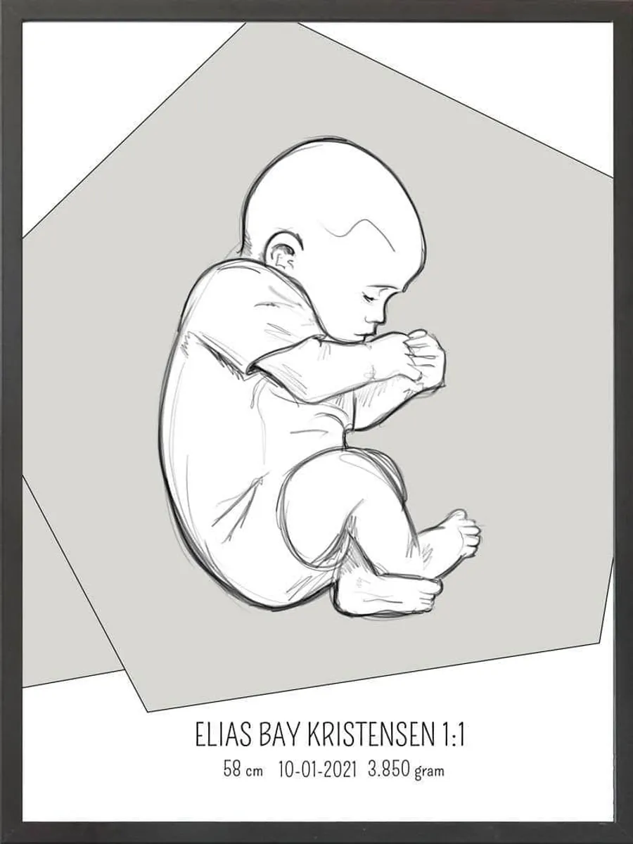 Birth poster / fødselsplakat 1:1 - Fosterstilling blå