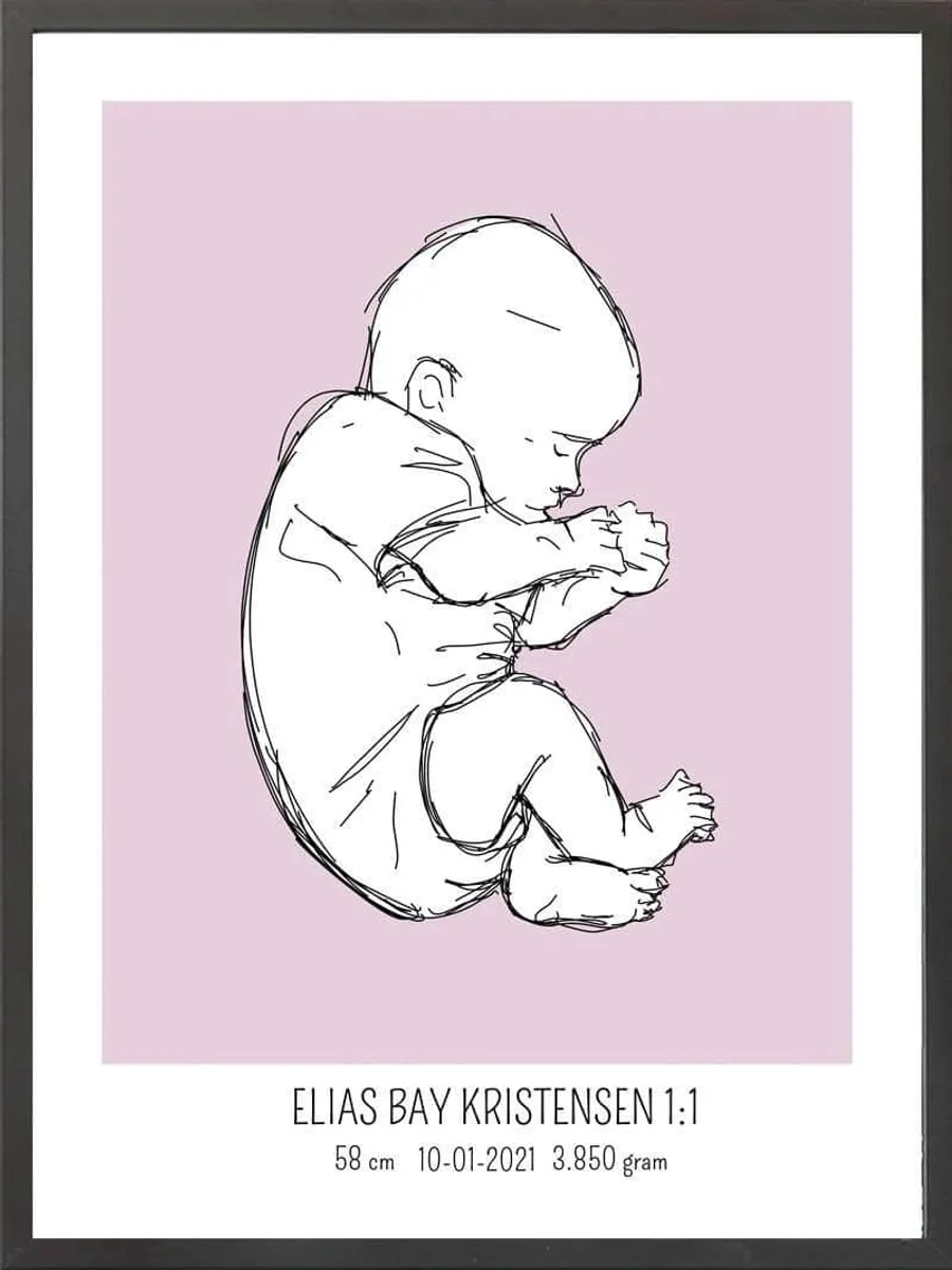 Birth poster / fødselsplakat 1:1 - Fosterstilling blå