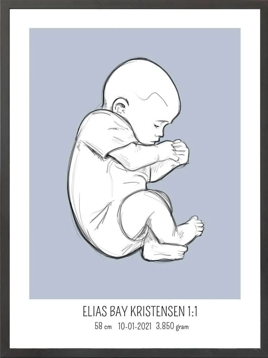 Birth poster / fødselsplakat 1:1 - Fosterstilling blå