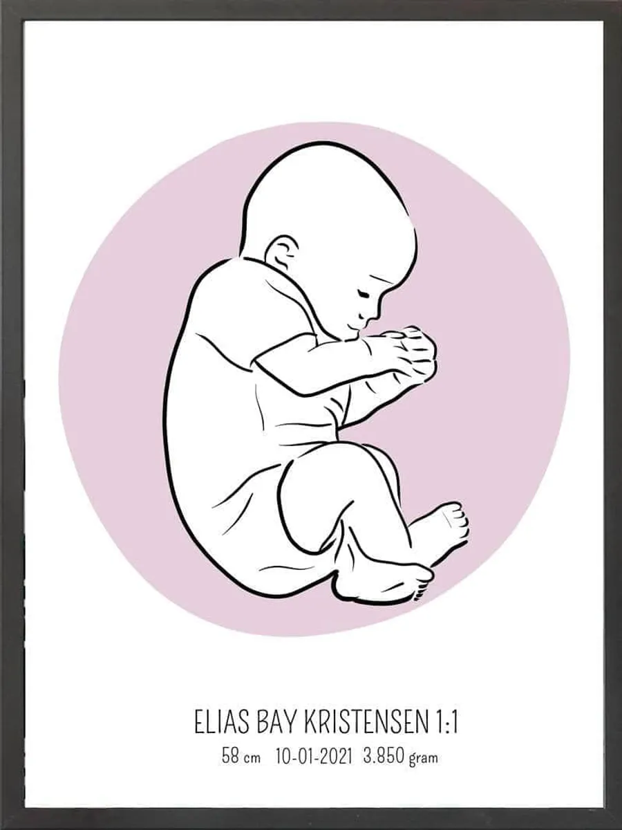 Birth poster / fødselsplakat 1:1 - Fosterstilling blå