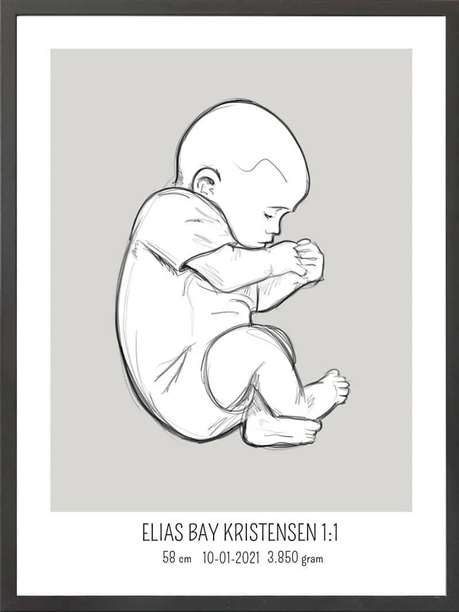 Birth poster / fødselsplakat 1:1 - Fosterstilling blå