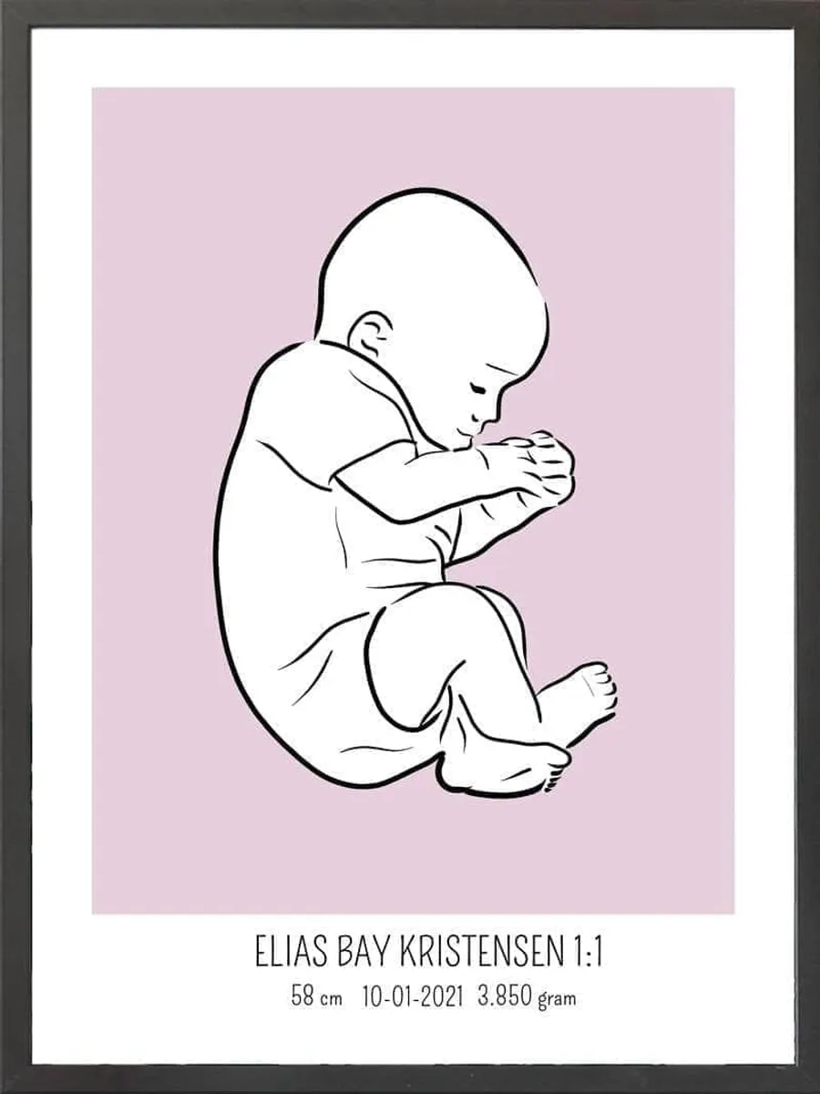 Birth poster / fødselsplakat 1:1 - Fosterstilling blå