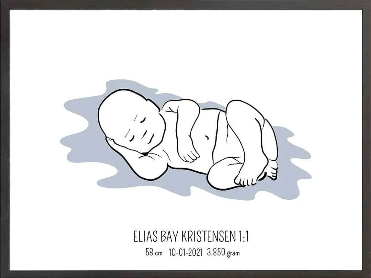 Birth poster / fødselsplakat 1:1 - Liggende lyserød