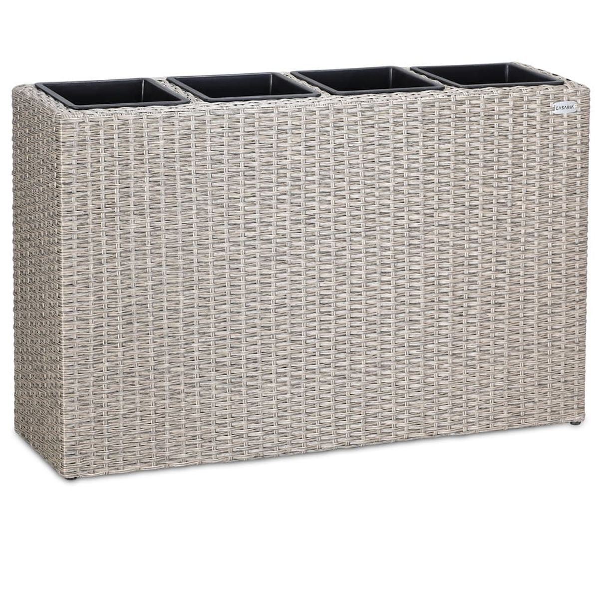 Blomsterkasse 4 inderpotter polyrattan plantekasse, 95x27x60 cm, farve: creme