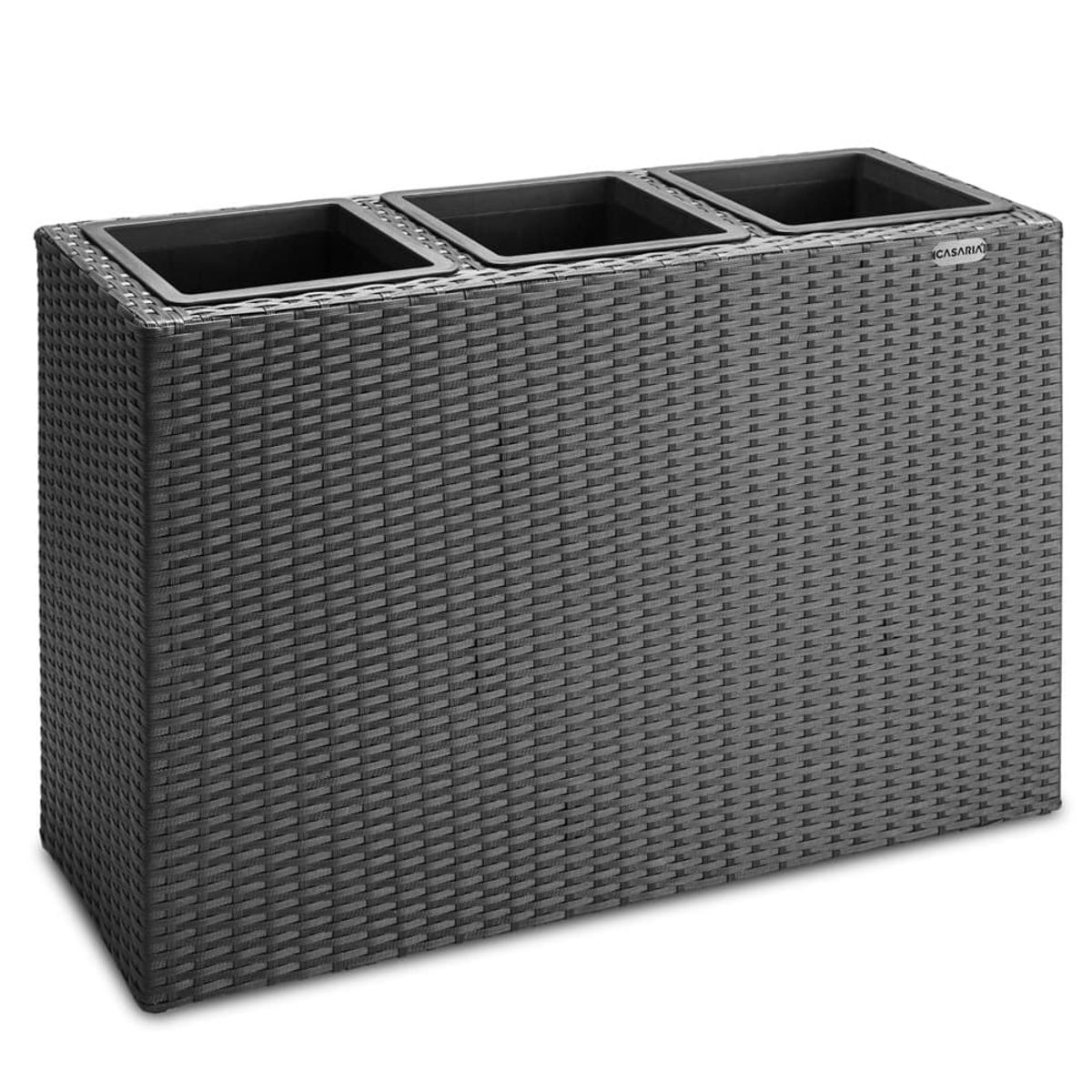 Blomsterkasse polyrattan, 3 potter, 83x30,5x60 cm, sort