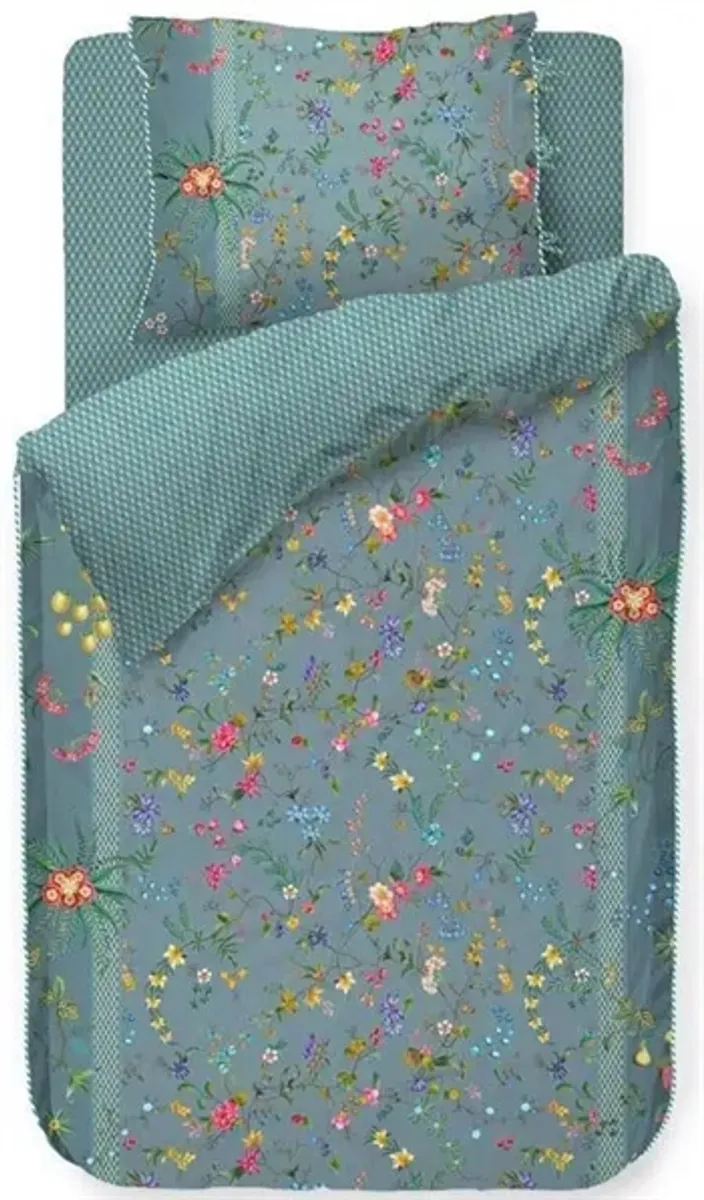 Blomstret sengetøj - 140x200 cm - Petit Fleurs Blue - Sengesæt med 2 i 1 design - 100% bomuld - Pip Studio sengetøj