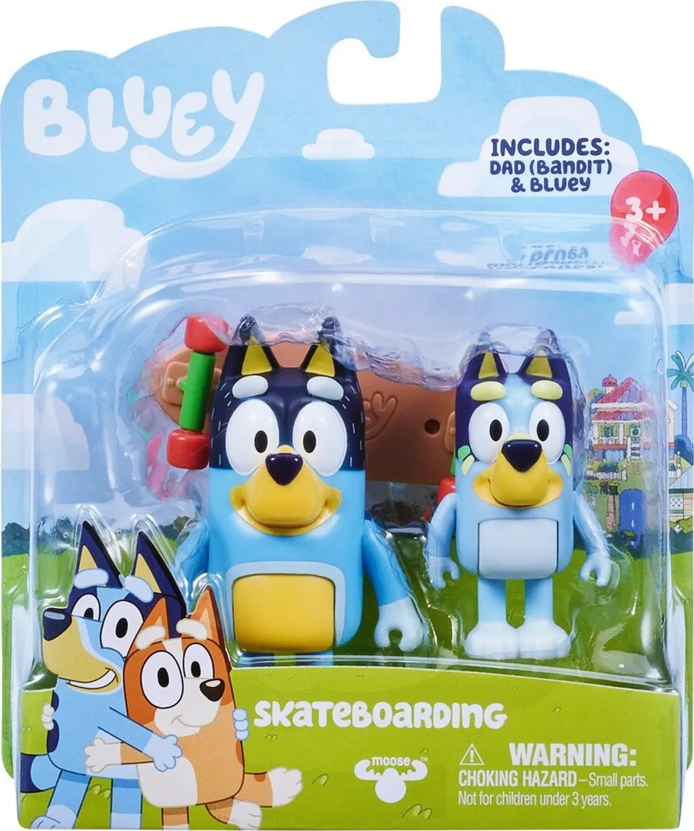 Bluey Figurer - Bluey & Bingo - Skateboard