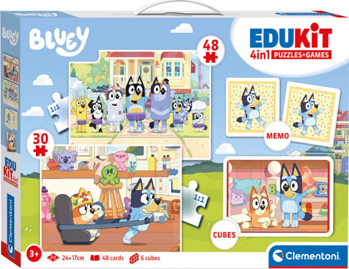 Bluey Puslespil Og Vendespil - Edukit 4-i-1 - Clementoni