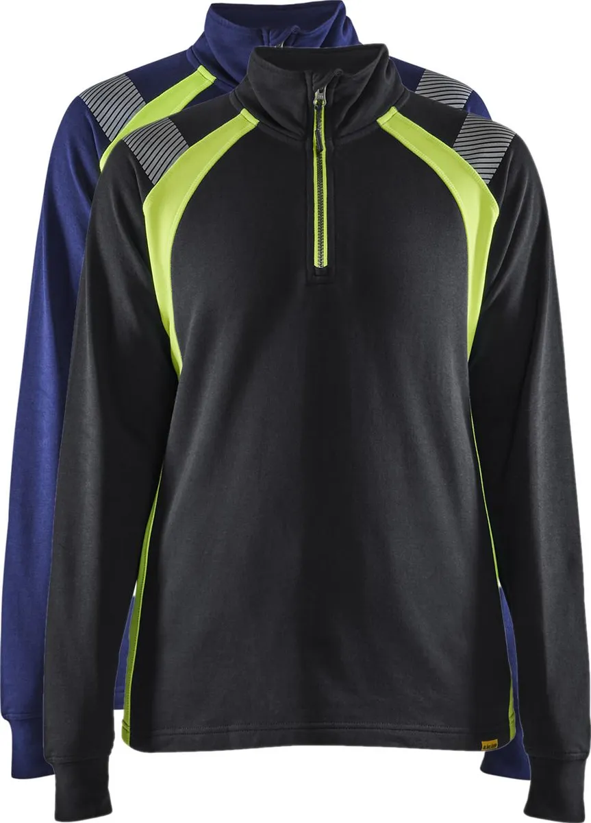 Blåkläder 3403 Dame Sweatshirt half zip / Dame Sweatshirt half zip - 2XL - Marineblå/High Vis Gul