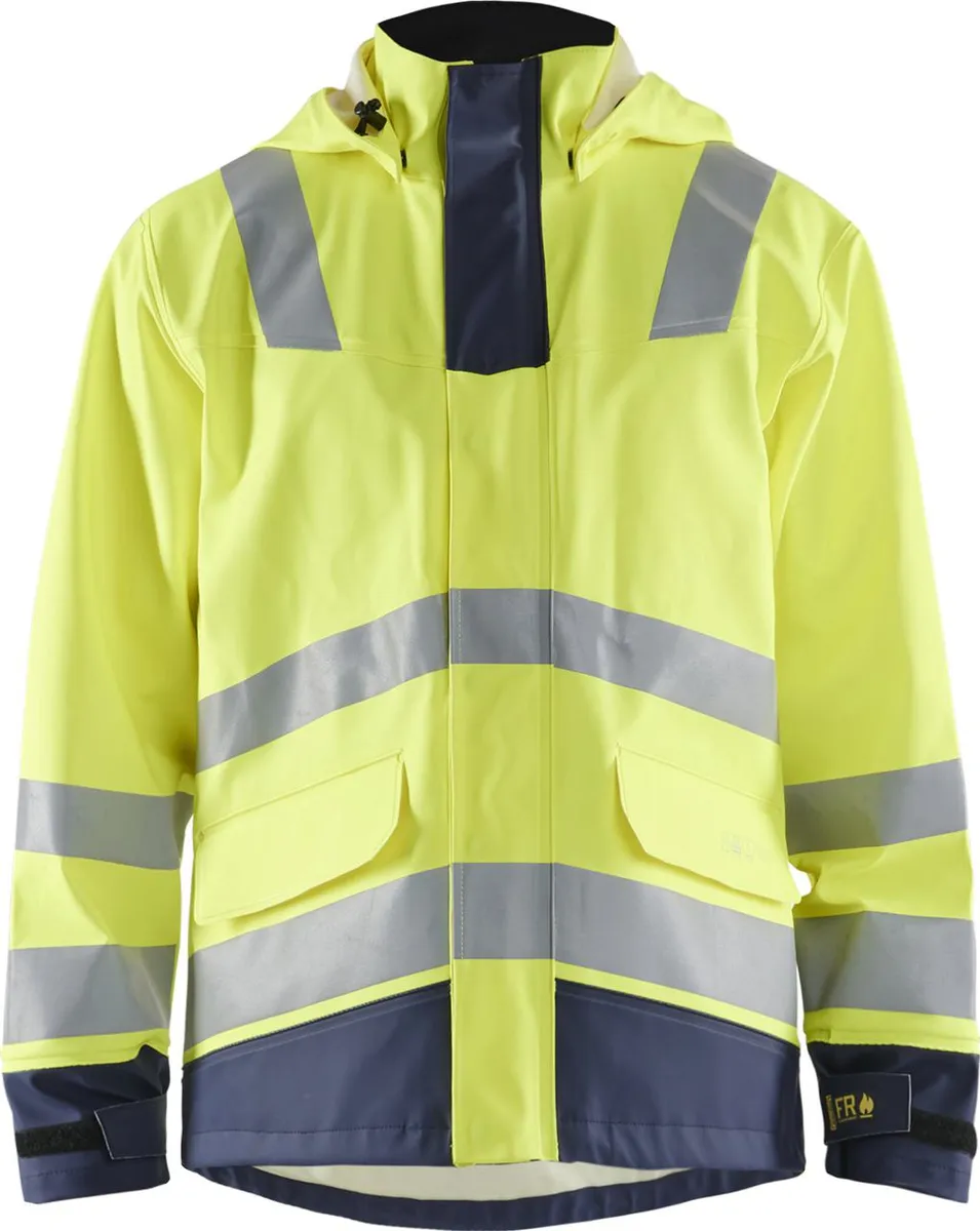 Blåkläder 4313 High Vis Brandhæmmende Regnjakke Level 2 / High Vis Brandhæmmende Regnjakke Level 2 - 2XL - High Vis Gul/Marineblå