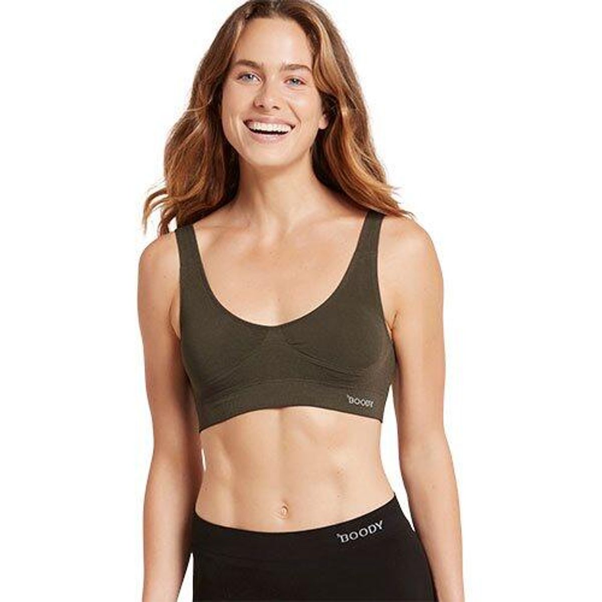 Boody Padded Shaper Crop Bra dark olive, dark olive str. S