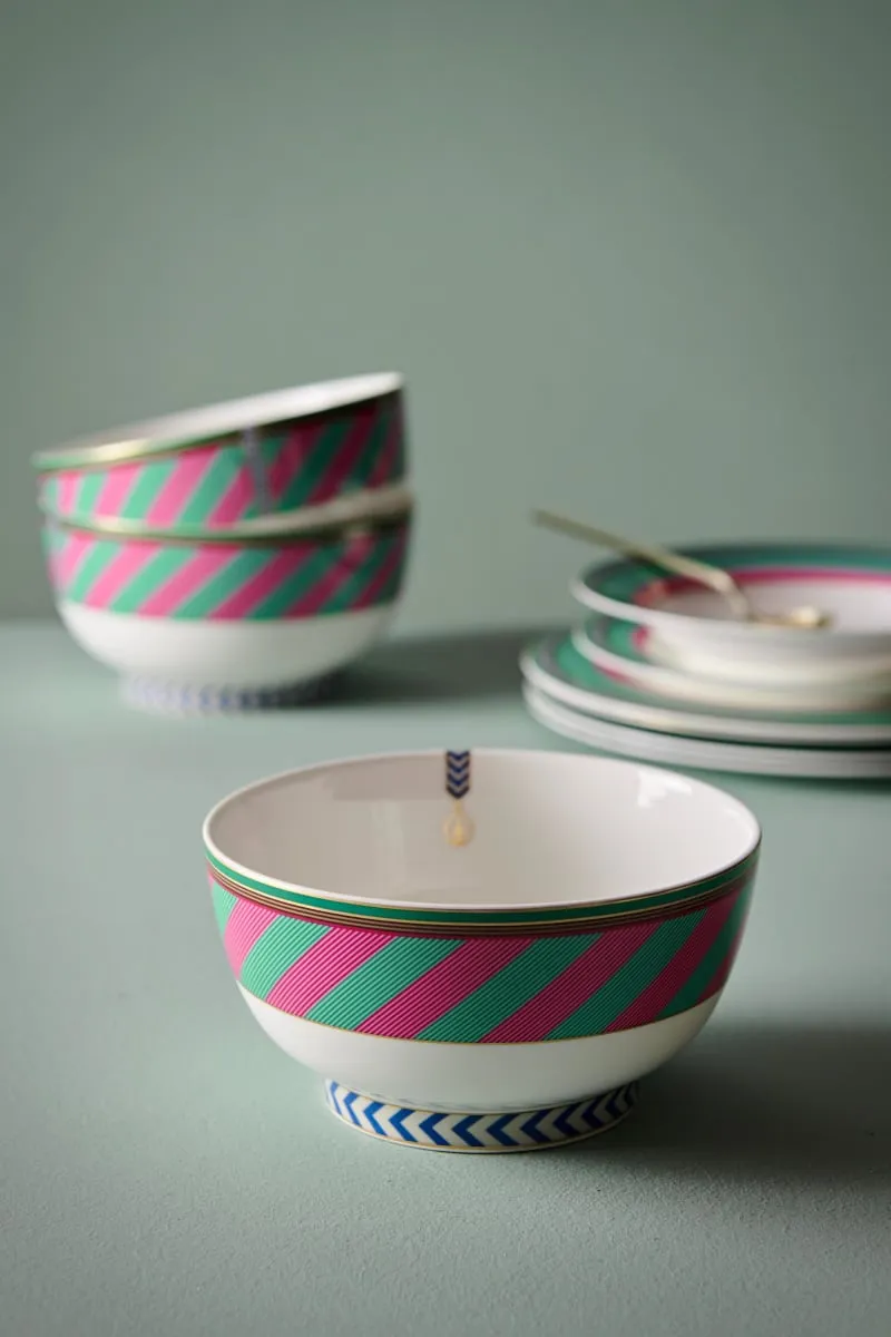 Bowl Chique Stripes Pink-Green 18cm