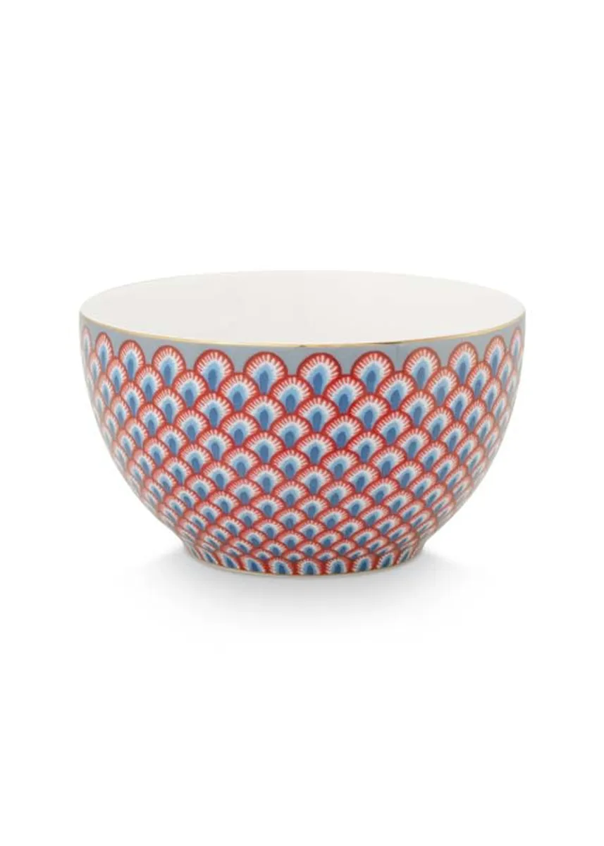 Bowl Flower Festival Scallop Red-Light Blue 9.5cm