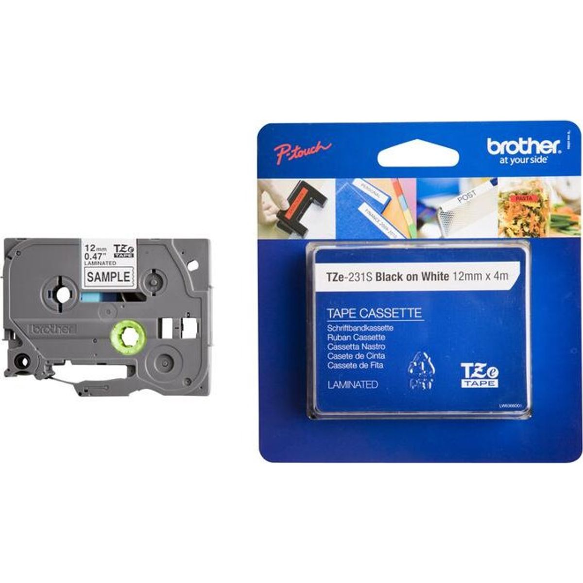 Brother - Tze Tape 12mmx4m Lamineret Sort & Hvid