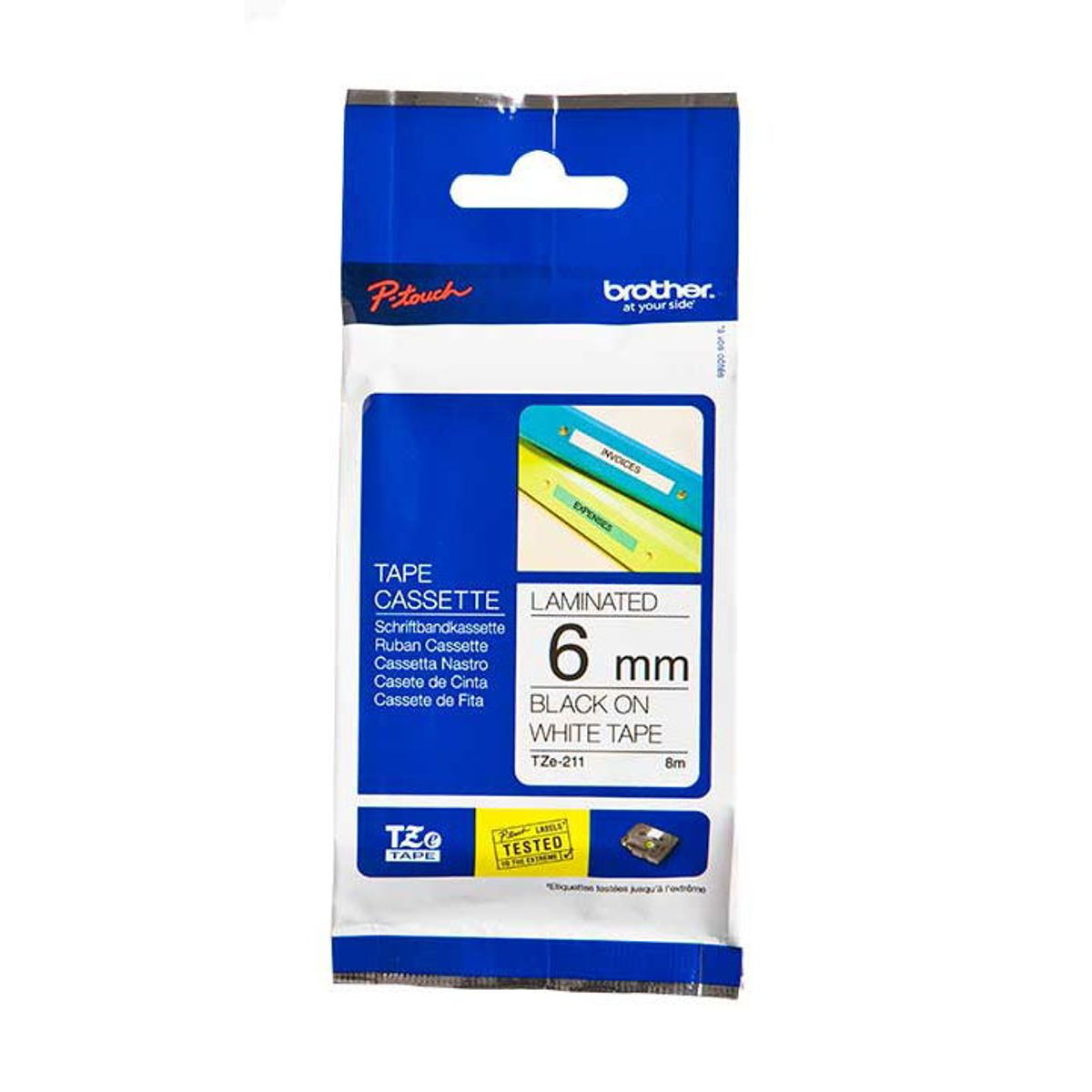 Brother TZe-tape TZE211 sort;hvid 6 mm x 8 m