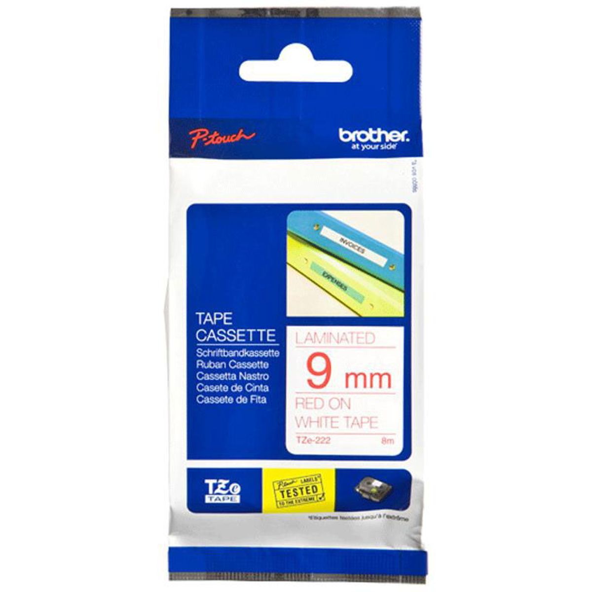 Brother TZe-tape TZE222 rod;hvid 9 mm x 8 m