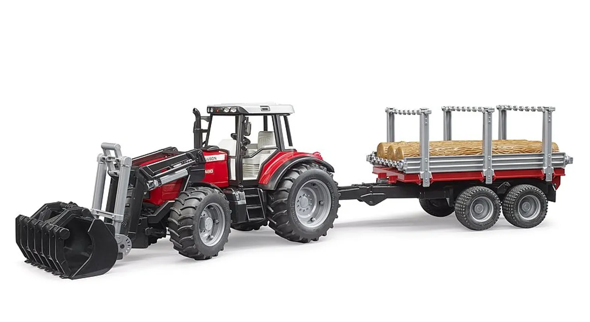 Bruder Massey Ferguson 7480 med frontlæsser og tømmeranhænger