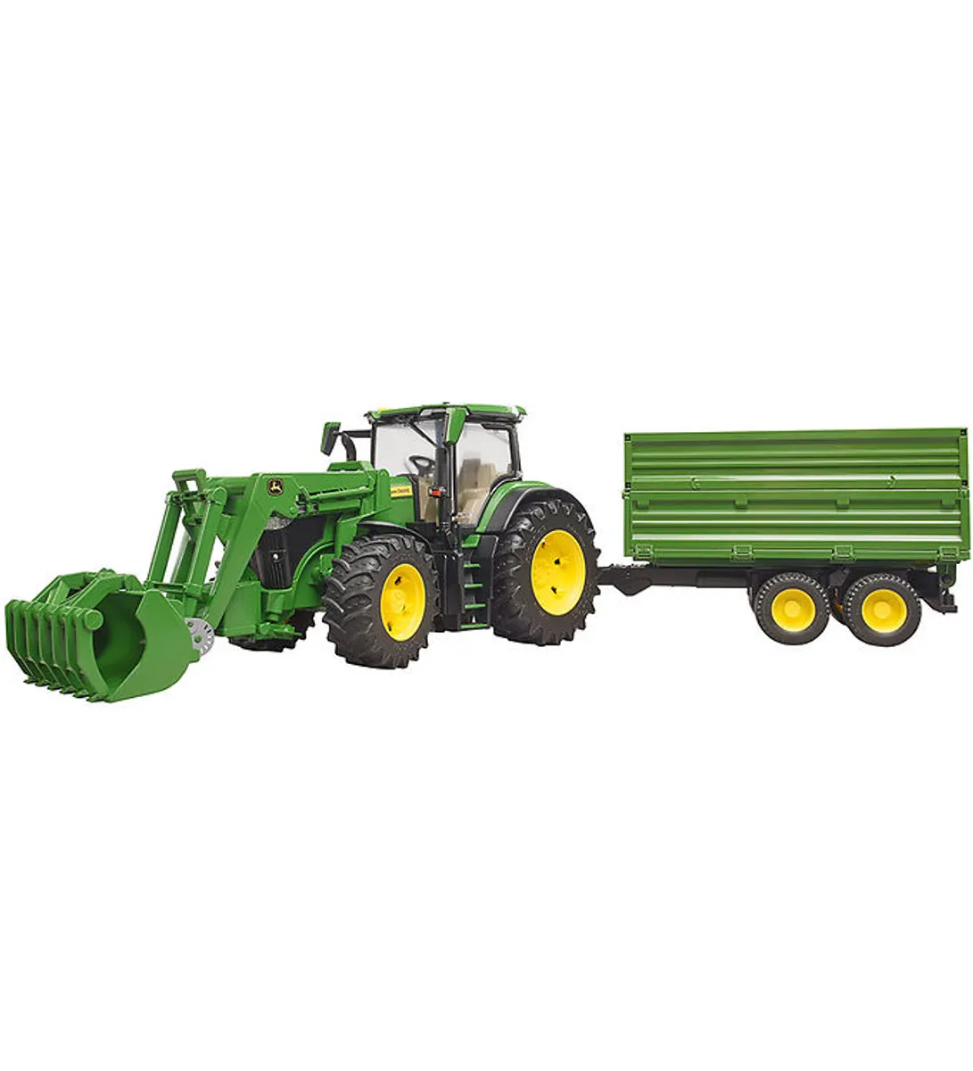 Bruder Traktor - John Deere 7R 350 m. Frontlæsser og Trailer - 0