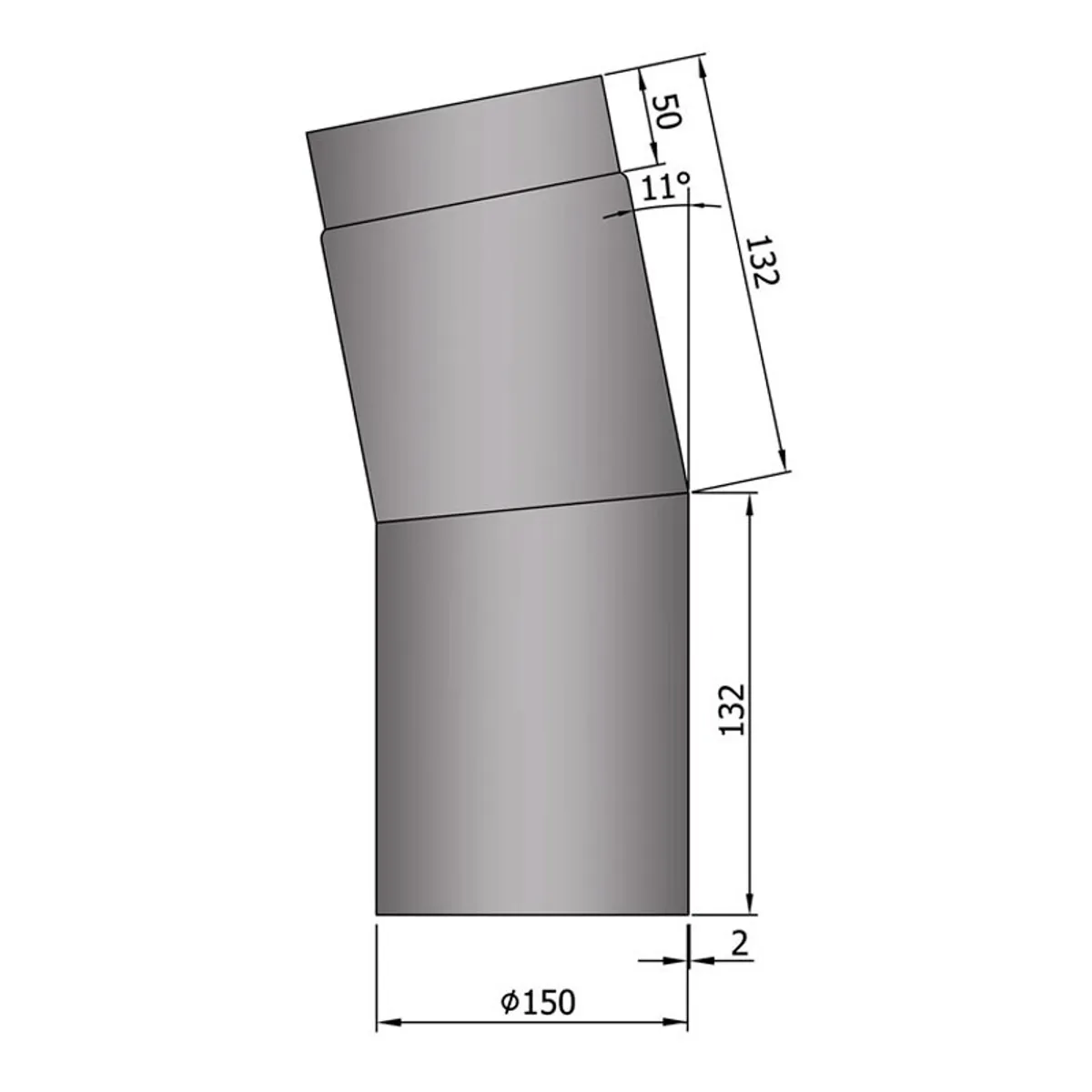 Bøjning 11-45 gr. Ø150mm - Grå - 11 grader