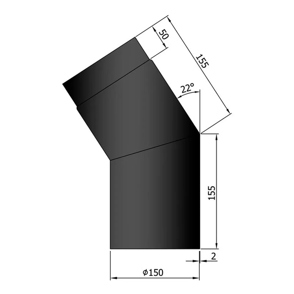 Bøjning 11-45 gr. Ø150mm - Sort - 22 grader