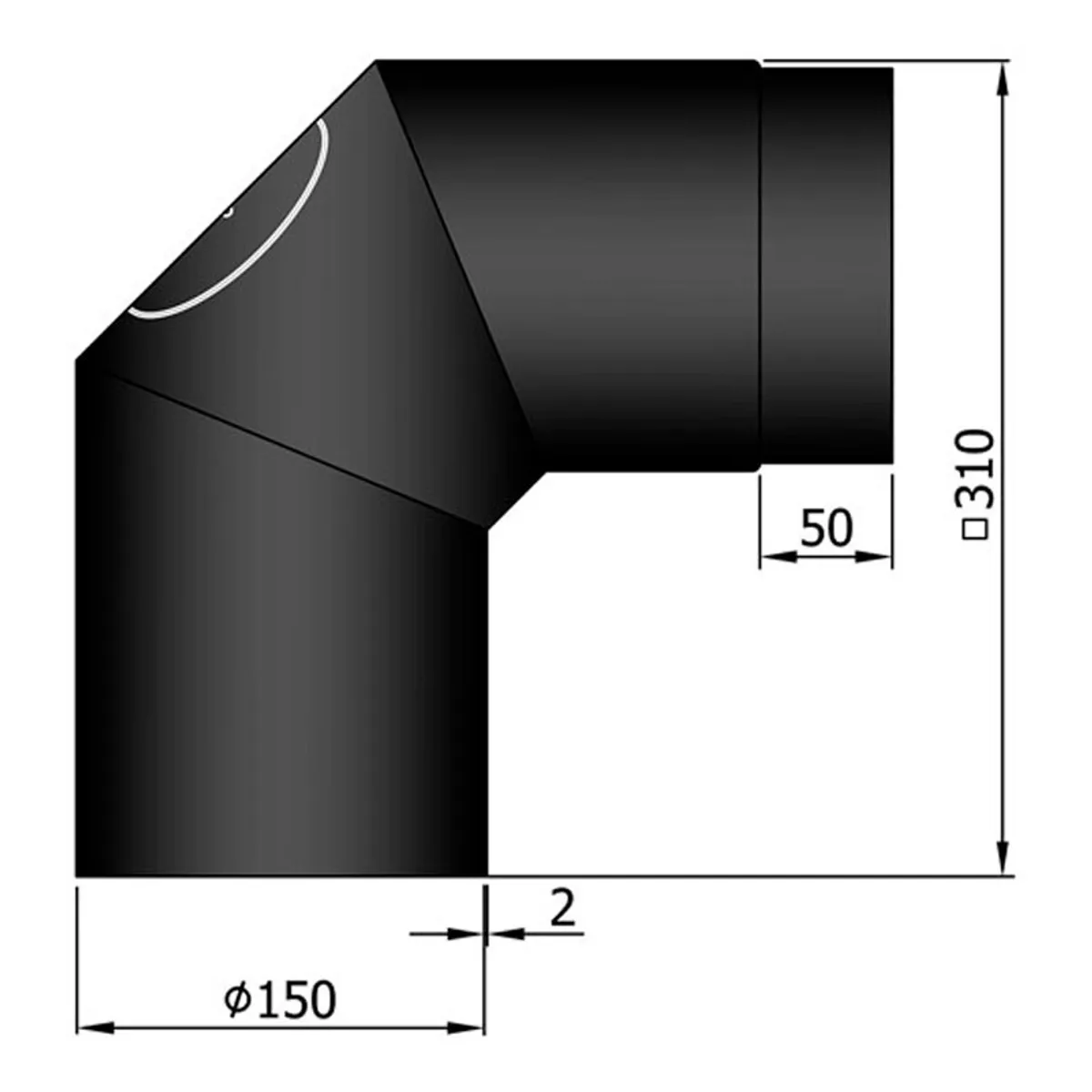 Bøjning 2×45 ° m. Renselem Ø150 mm - Sort