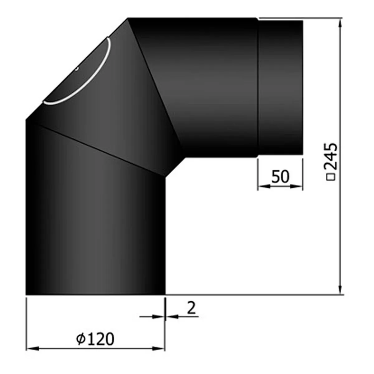 Bøjning 2x45 ° m. Dør Kort Ø120 mm