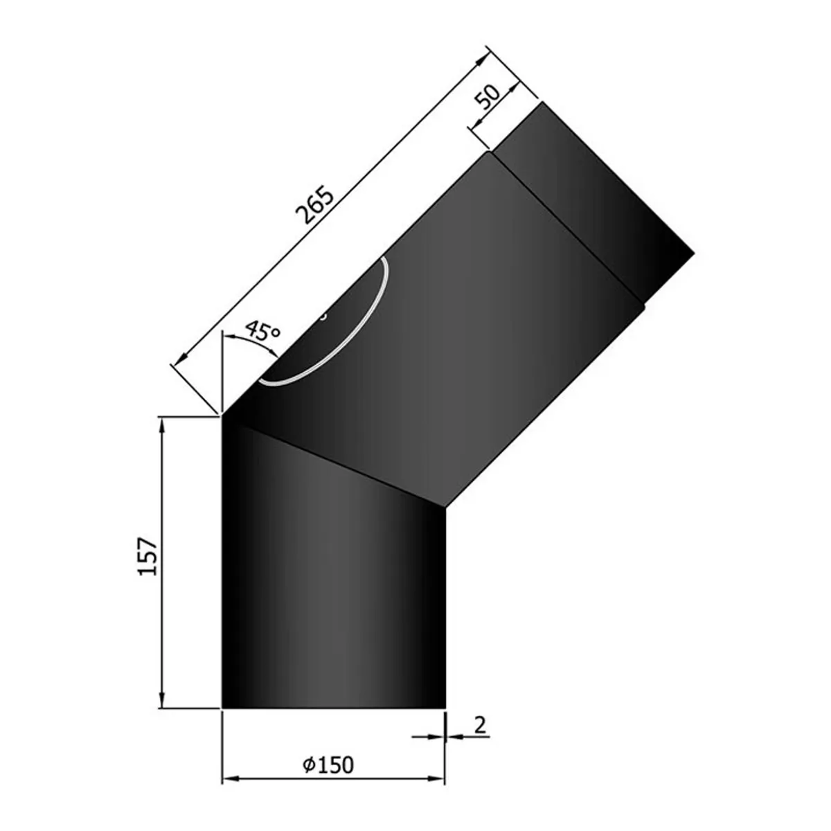 Bøjning 45 ° m. Dør Kort/Lang Ø150 mm - Sort