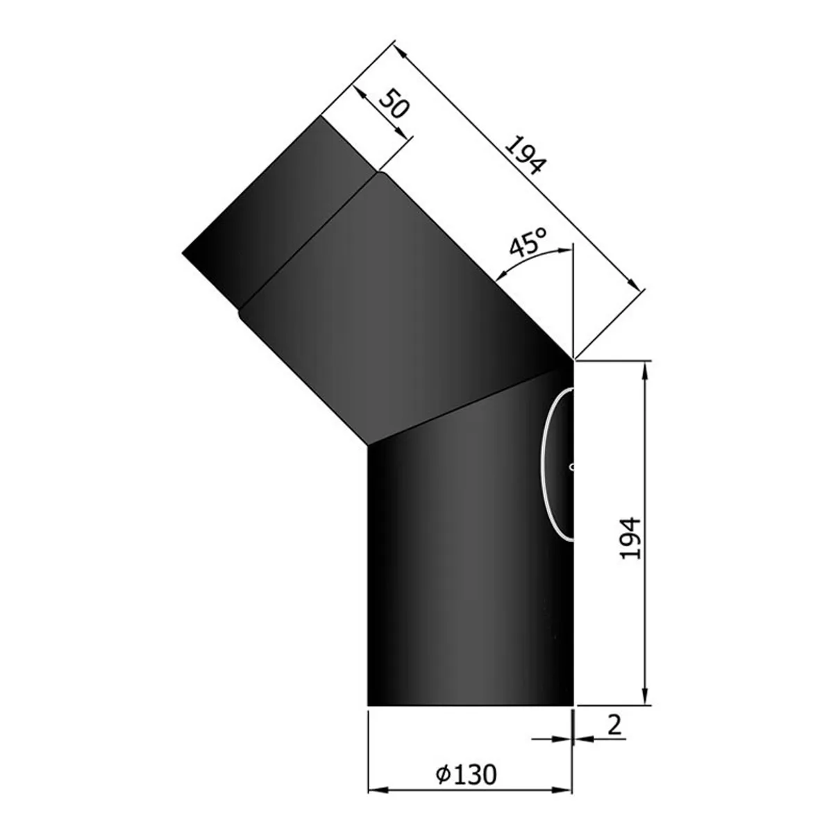 Bøjning 45 ° m. Dør Ø130 mm