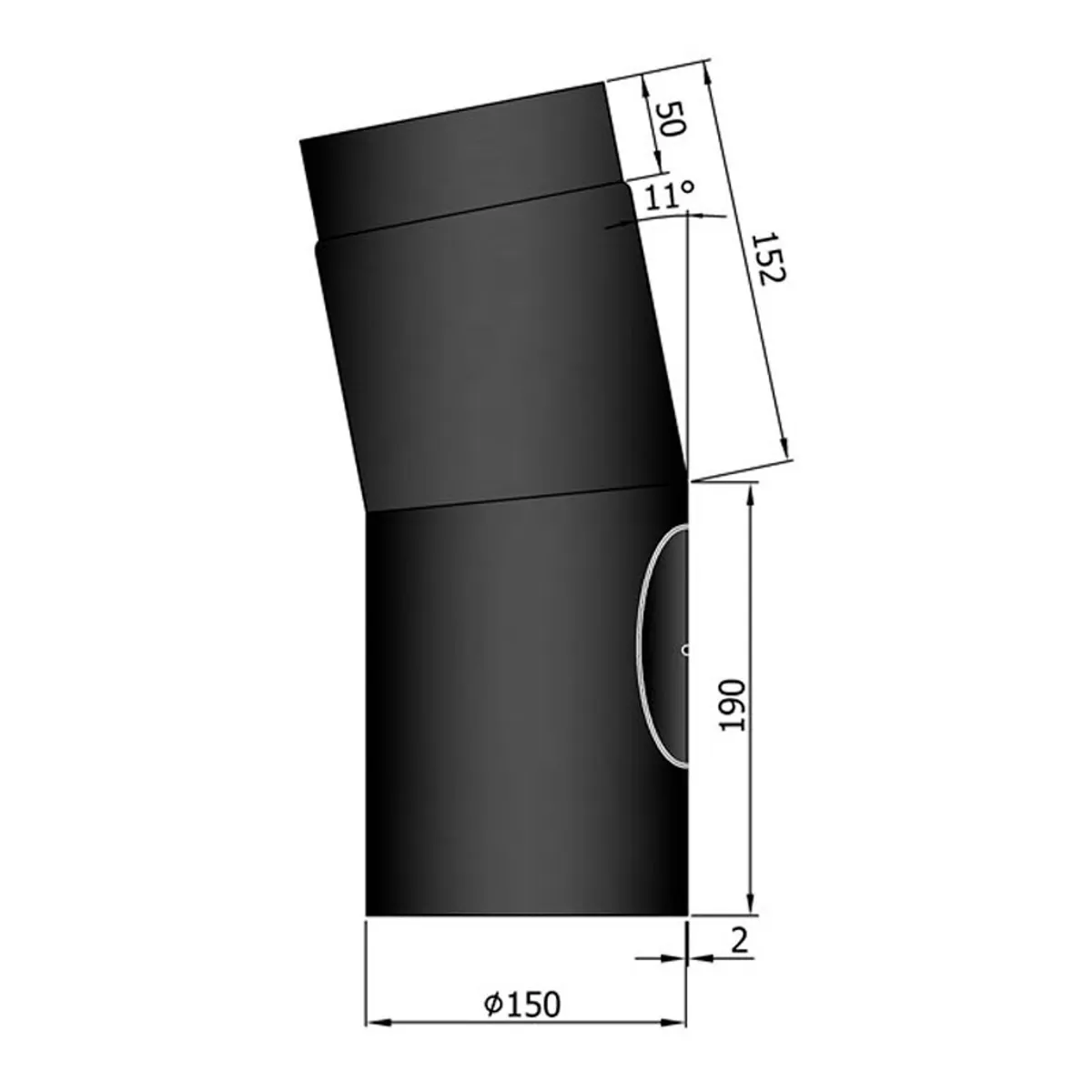 Bøjning m. Dør Ø150 mm - Sort - 11 grader