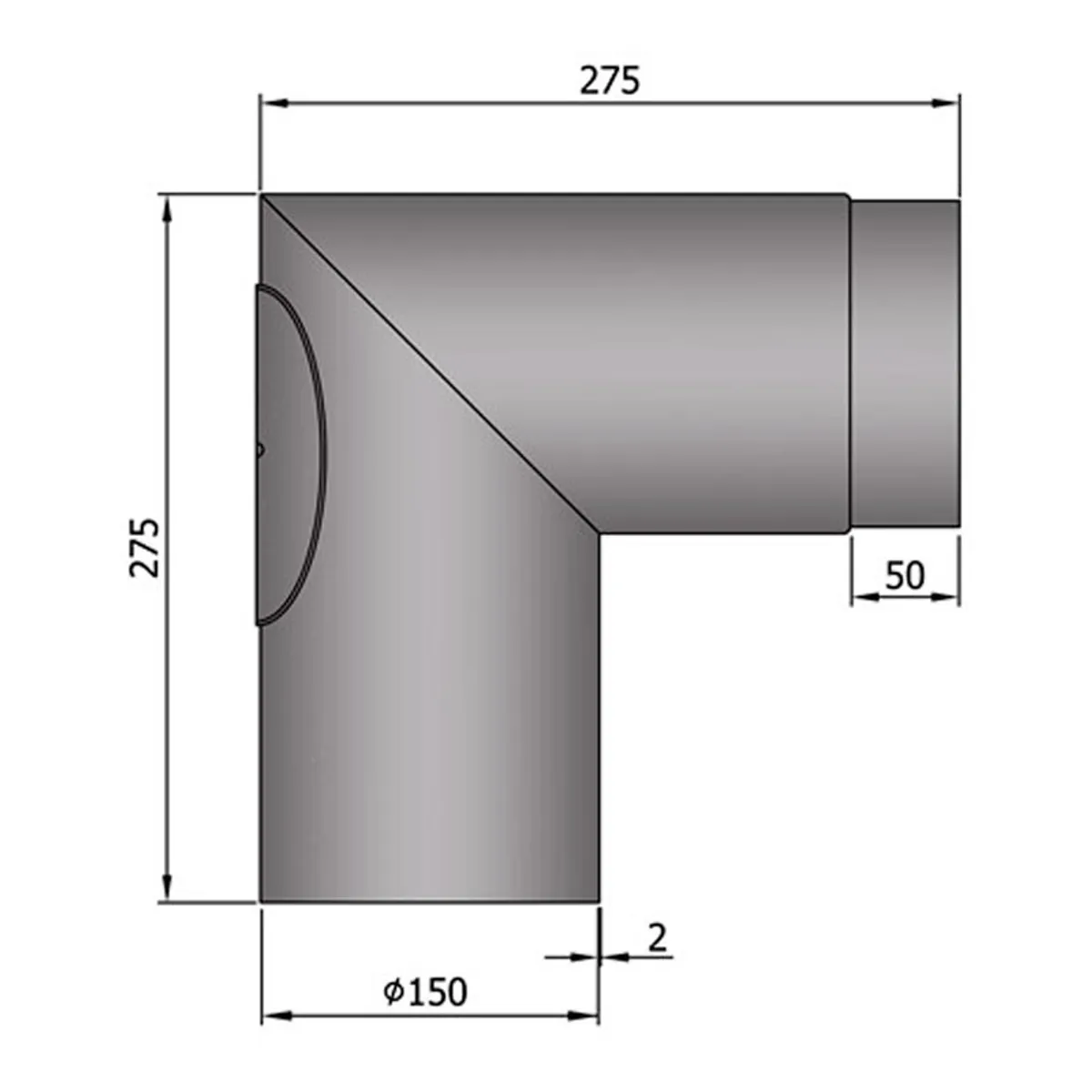 Bøjning m/Renselem Knærør 90 ° Ø150mm - Grå