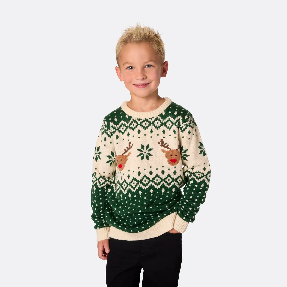 Børn | Grøn Retro Rensdyr Julesweater Børn