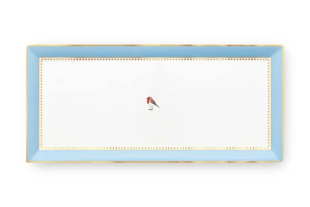 Cake Tray Rectangular Love Birds Blue-Khaki 33.3x15.5cm