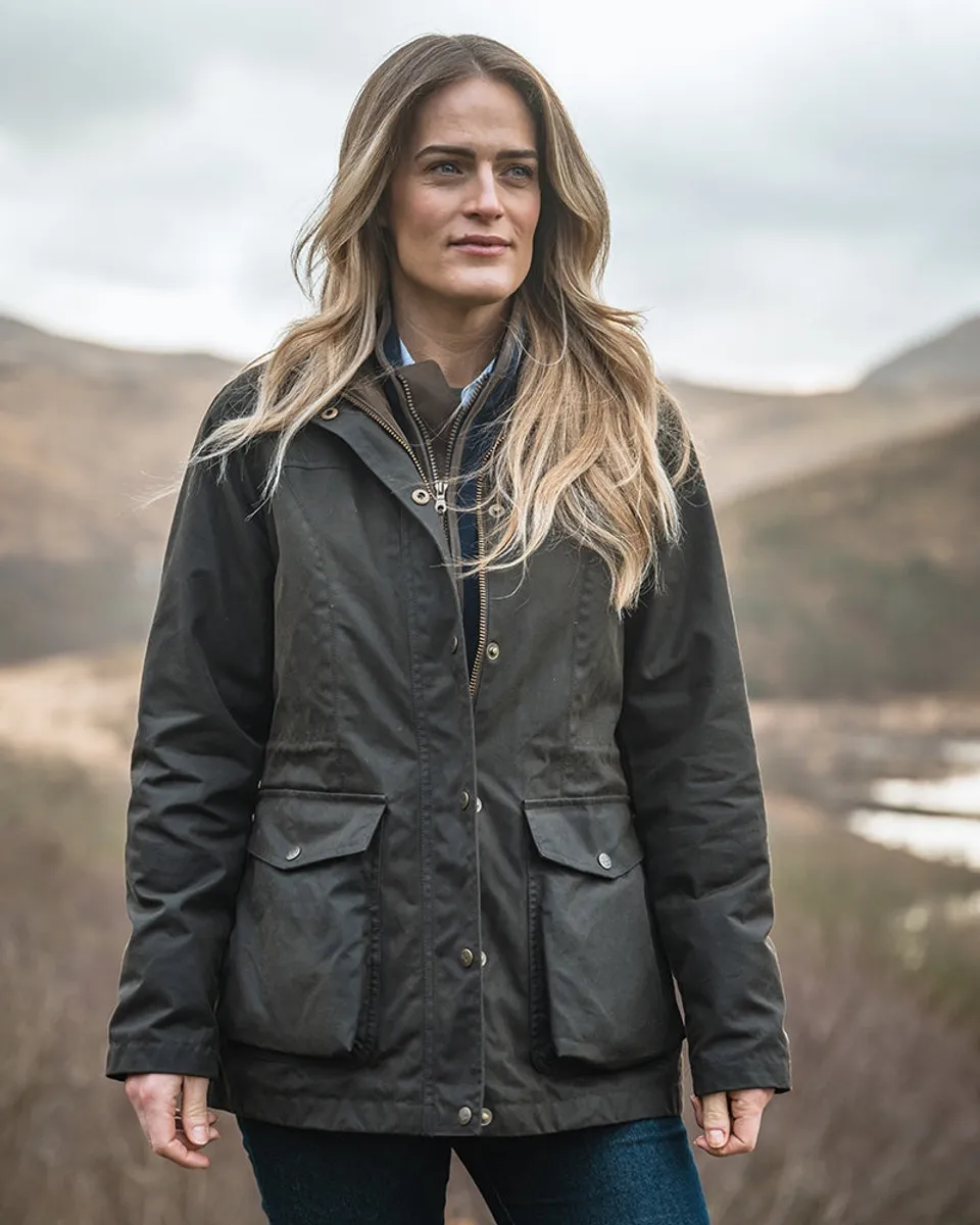 Caledonia Ladies Waterproof Wax Jacket, oilskinsjakke deluxe, olivengrøn - M (UK12-14)